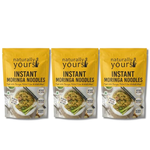 Image of Naturally Yours Moringa Instant Ramen Noodles | Shigru Leaf, Millet & Whole Wheat | No Maida, Not Fried | No Onion No Garlic, Jain Friendly | Ready in 2 Minutes | Masala Inside | 175g Pack of 3
