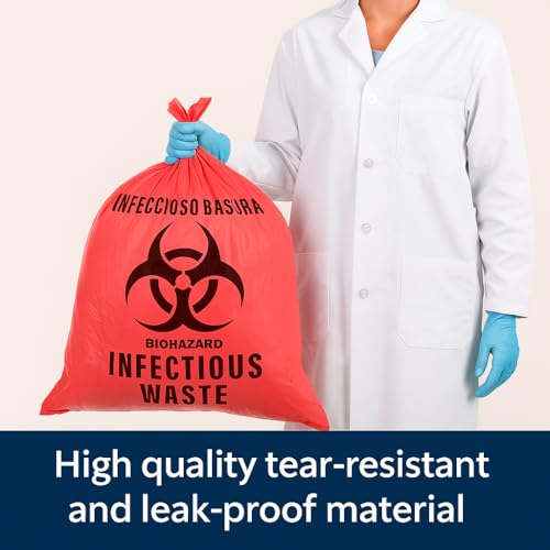 Image of Biohazard Infectious Waste Bags with Secure Zip Ties, 10 Gallon, 24 inch x 23 inch, Red, OSHA Compliant, Leak-Proof & Tear-Resistant for Medical, Dental, Lab, Veterinary Use (25 Bags)