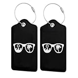 Beach Sunglasses Luggage Tags for Suitcase,2 Pack Retro Passport Carte Postale Leather Privacy Cover ID Label with Stainless Steel Loop for Women Men