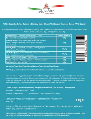 Zucker-Sticks (1Kg) - Beutel mit 150 Stück à 6.6g | Weißer Zucker - Made in Italy | Von Pinin Pero