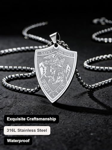Image of U7 Saint Michael Necklace for Men,Stainless Steel /18K Gold Plated St Michael Archangel /Saint Benedict /Saint Christopher Pendant Amulet Necklace for Men Women