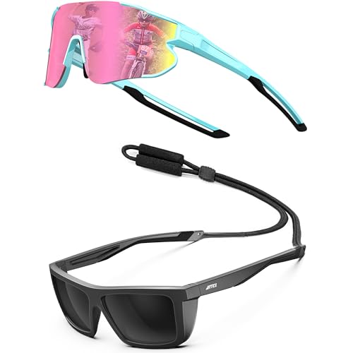 ATTCL Bundle Sports Polarized Sunglasses For Men Women Cycling Driving Fishing UV Protection Sunglass:(XQ548-Blue-Pink)+(1124-Back-All)