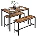 Price comparison product image VASAGLE Dining Table with 2 Benches, 3 Piece Set, Kitchen Table of 70 x 110 x 75 cm, 2 Benches of 30 x 97 x 50 cm Each, Steel Frame, Industrial Design, Rustic Brown and Black KDT070B01