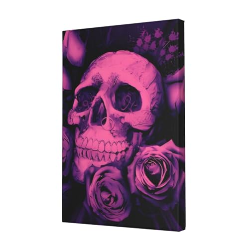 Impression sur toile crânes et roses violets 30x45 cm sans cadre pour salon