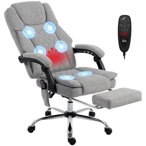 Chaise de Bureau HOMCOM avec Massage par Vibrations à 6 Points et Chauffage, Chaise de Bureau exécutive en Tissu imprimé au Toucher Velours avec Rembourrage...