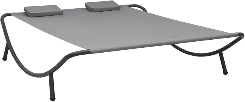 Outdoor Lounge Bed with Thickly-Padded Cushions, 2 Person Sun Lounger for Garden and Terrace, Durable Powder-Coated Steel Frame, Anthracite Double Daybed, 47.4 x 76.4 x 61.4 Inches