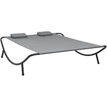Outdoor Lounge Bed Anthracite Double Sun Lounger with Cushions Powder Coated Steel Frame Heavy Duty 2 Person Reclining Daybed for Patio Garden Terrace Yard