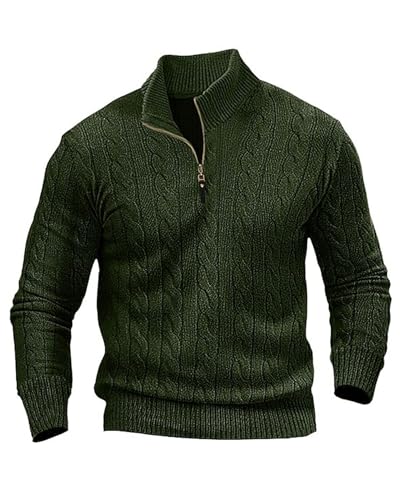 Men's Quarter Zip Cable Knit Sweater Warm Mock Neck Sweaters Pullover Soild Long Sleeve Top for Fall Winter2