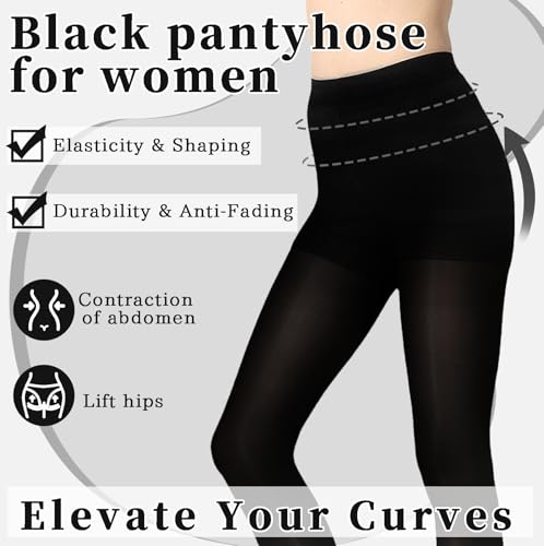 Sofeavo 2 Pairs Black Tights for Women, 80D Nude Opaque Footed Pantyhose2