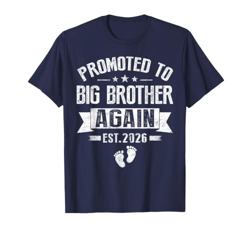 Promoted to Big Brother Again Est 2026 Announcement T-Shirt, Men, Navy Blue, Medium
