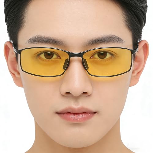 [ｌｕｃｋｉｎｓｅｌｌ] 夜間サングラス 夜用運転用グラス メンズ ナイトグラス UV400 夜用スポーツサングラス 超軽量 アウトドア 昼夜兼用 イエローレンズ (ブラックフレーム)