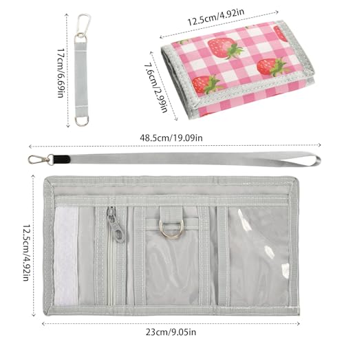 ALAZA Kids Wallets for Boys Girls Toddler Trifold Wallet Children Small Strawberry Pink Checkered with Zipper Coin Pocket3