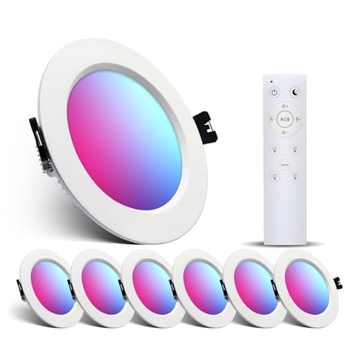 Großcat Downlight LED Techo Empotrable Inteligente 10W 230V, Colores RGB+blanco cálido Smart Foco Empotrable LED Techo Bluetooth, APP Control,Ф90-100mm, para cocina, Salón, 6 Pack