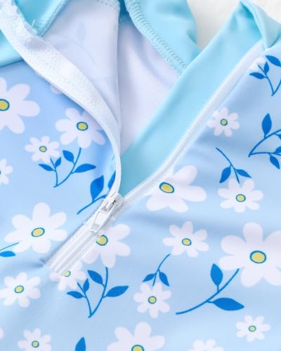 Image of SODLON Baby Girl Swimsuit Long Sleeve One-Piece Infant Bathing Suit 3M-3T