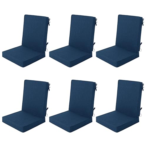 Image of Outdoor Chair Cushions 20x20, Water-Resistant & Fade-Resistant, Patio Furniture Lawn Dining Chair Seat Replacement with High Back, Ties Zipper, Removable Cover, Set of 6, Navy Blue