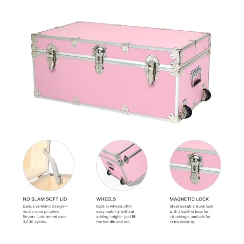 Image of Rhino Trunk & Case Large Essential Trunk With Wheels 32 inchx18 inchx14 inch, 1000+ lbs Capacity - Many Colors. Strong, USA Made Summer Camp Footlocker, and Secure College Dorm Storage Chest