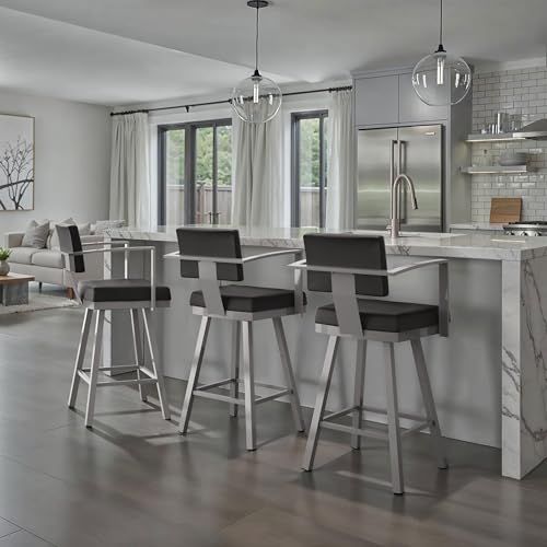 Image of Amisco Akers 26 in. Swivel Counter Stool - Black Faux Leather /Grey Metal