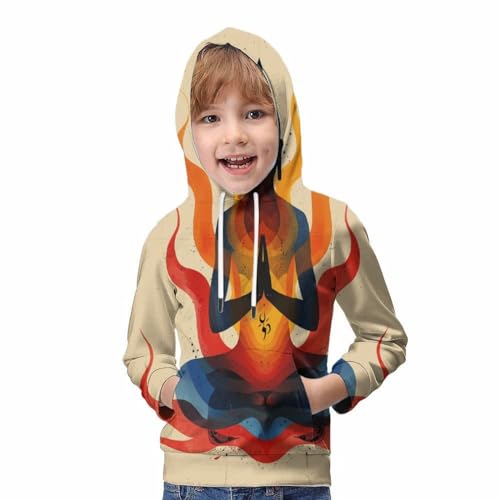 Sweat à capuche enfant imprimé 3D Méditation | Pull chaud pour hiver avec poche - 5