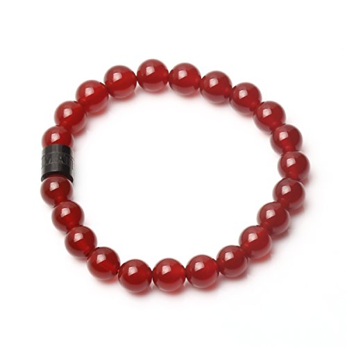 MATT HANN Titanium Steel Red Agate Bracelet Original Handmade Grouding Stone Protection 8mm Black Plated