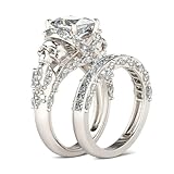 Jeulia Skull Ring Set, Sterling Silver Promise Eternity Band with Princess Cut Diamond & Cubic Zirconia, Bridal Sets (10.0(US)), Modern Design, White