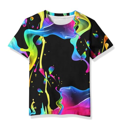 Image of Linnhoy Kids 3D Print Fashion Graphic T-Shirts for Boys Girls 6-16 Years | Unisex Colorful Short Sleeve, Crewneck, Breathable Fabric, Suitable for Daily Sport Festival Wear