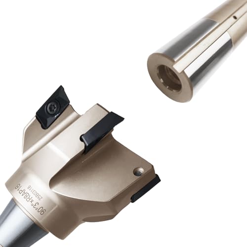 Image of R8 Shank Indexable End Mill 3 inch Diameter 90 Degree High Speed Milling Cutter with 6 Apkt1604 Carbide Inserts (6-1 /4 inch Overall Length)