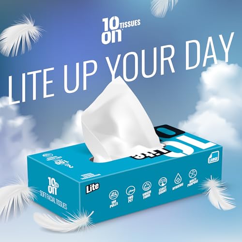 Image of 10on Lite Soft Facial Tissues - Large Size - 2 Ply Napkin, 100 Pulls,Size 20 x 19 cms