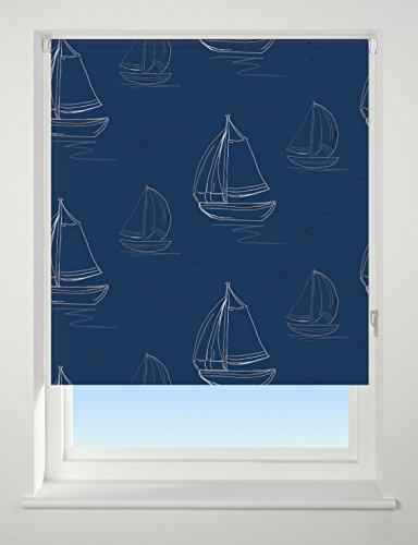 UNIVERSAL Boats Patterned Thermal Blackout Roller Blind, Navy, W120cm