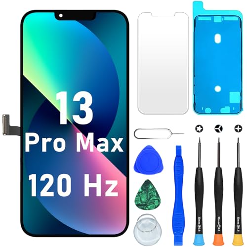 DIGI4U Pantalla LCD para iPhone 13 Pro Max de 120 Hz, pantalla Full HD 1:1, resolución COF digitalizador, color negro, con herramientas de reparación, kit de reparación de pantalla para iPhone 13 Pro