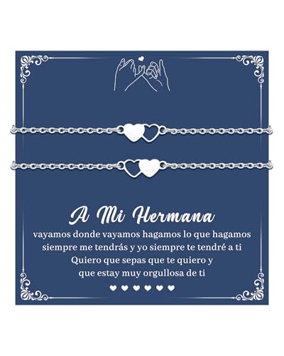 CheersLife Regalo Hermana Cumpleaños Regalo para mi Hermana - 2 Pulsera Hermanas Regalos Mejor Amiga - Pulsera Corazón Regalos Original Navidad y San Valentín