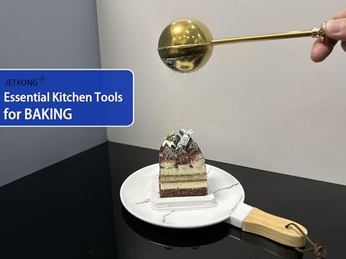 Image of JETKONG Large Flour Sifter, Baking Sifters with 18 /8 Stainless Steel Dusting Wand for Sugar, Flour and Spices, Set of 2 (Large, Gold)