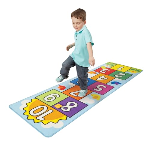 Melissa & Doug Hop and Count Hopscotch Game Rug (3 pcs, 78.5 x 26.5 inches) , Blue