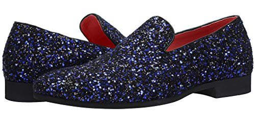 Santimon Mens Slip On Loafer Shoes Metallic Sequins Nightclub Glitter Loafers Luxury Wedding Prom Shoes Blue 12 Us #TOP5