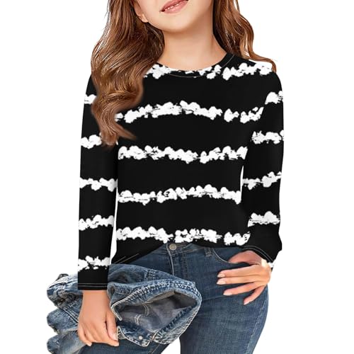 Girls Hawaiian Shirt Long Sleeve Vacation Cute Clothes Fall Round Neck Tops Lightweight Kids Shirt Striped 3-14 Years