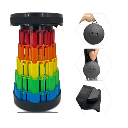 BEYOURCHOI 折りたたみ椅子 折り畳み椅子 折りたたみ椅子 折り畳み椅子 軽量 コンパクト アウトド キャンプ アチェア 5段階高さ調節 持ち運び 一秒開閉可能 伸縮式スツール 防水 (虹色ブラック)