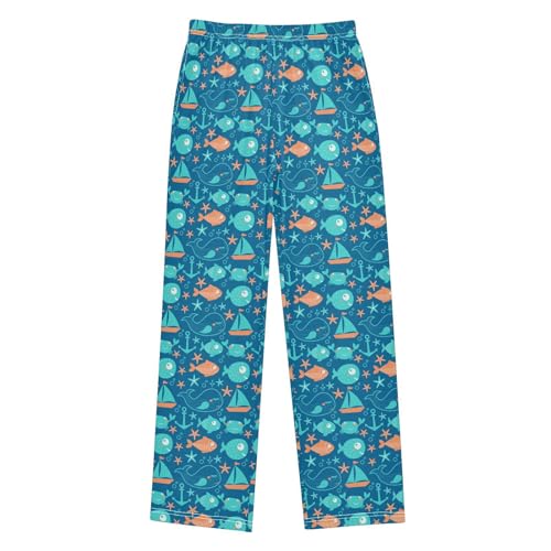 ZZXXB Whale Fish Ship Boys Long Pants Soft Trousers Elastic Waist Kids Lounge Bottoms with Pockets S-XL