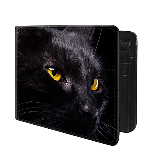 (Black Cat-2 Front Pocket Slim Bifold Leather Wallet RFID Blocking with ID Window for Men