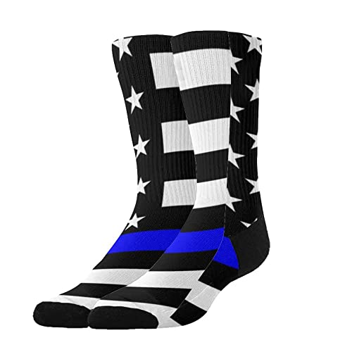Fashion Personalized Couple Socks Compatible with American Thin Blue Line Flag Police Pattern Black, All-Season Casual Sports Breathable Non-Slip Socks For Men And Women