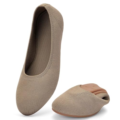 Image of Puxowe Women's Ballet Flats Breathable Knit Slip On Comfortable Round Toe Walking Shoes with Arch Support Insole for Work