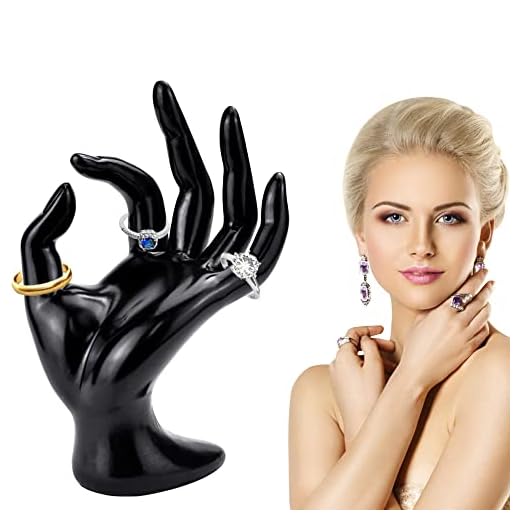 BUENTYA Mannequin Main Support à Bijoux en PVC Mannequin Main bijoux Femme Support d'Affichage de Bijoux de Main Noir Porte Bague Main en Forme de OK pour Afficher Colliers, Bracelets, Bagues(17*11cm)