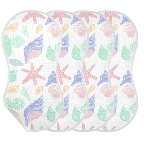 2 Pack Baby Burp Cloths, Soft Absorbent Burping Cloths for Babies, Cotton Milk Spit Up Rags, Large Size for Newborns, Baby Boys and Girls (Seashell Medley Pattern)3