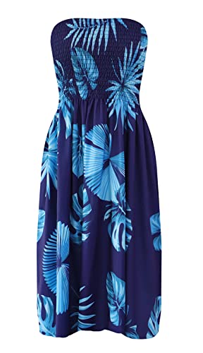Image of Zyyfly Tube Top Dress Women Summer Beach Coverup Stretch Smocked Strapless Dress