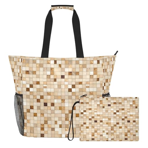 Sac de plage marron à carreaux idéal pour le voyage et vos séances de sport en duo