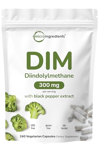 DIM Active Supplement DIM 300mg 240 Veggie Capsules (8-Month Supply) 2 in 1 Formula Estrogen Metabolism Premium DIM-Plus Broccoli Extract Supplement With Black Pepper for Better Absorption