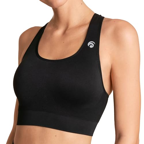 OCEANSAPART Beverly Bra Sport BH Damen ohne Bügel - Yoga, Gym Sportoberteil Bustier Damen Fitness - Nahtloses Design, Racerback-Stil, Schnelltrocknend und Atmungsaktiv - Schwarz - Gr. m