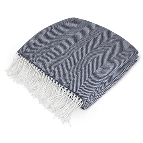 Pavilia Navy Blue Herringbone Throw Blanket For Couch Bed thumb #1