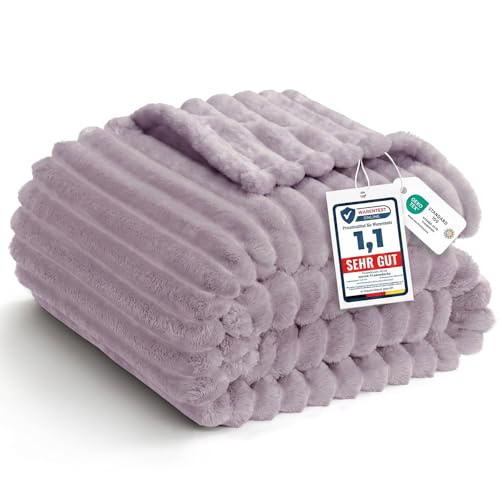 WAVVE Plaid Couverture Polaire Violet, Canapé Douce et Chaude en Flanelle à Cordon Grossier, Jeté Moelleux pour Lit 2 Personnes et Sofa, Grand 150x200 cm