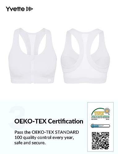 Yvette Zip Front Sports Bra - High Impact Sports Bras For Women Plus Size Workout Fitness Running,White #TOP6