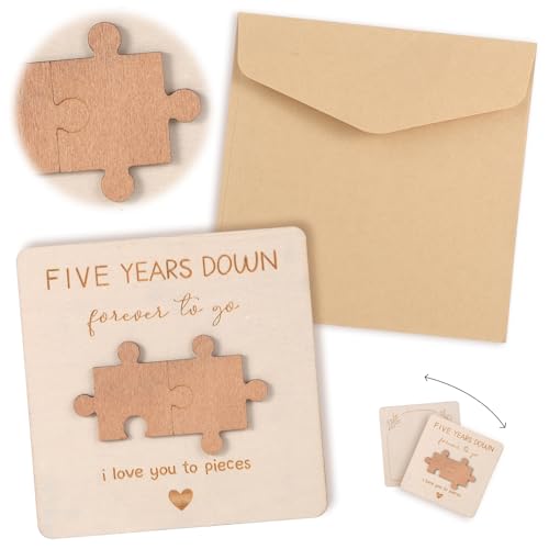 XIHIRCD 5 Año Tarjeta Feliz Aniversario para Marido y Esposa, Tarjeta de Aniversario de Madera para Él y Ella Tarjetas Regalo Aniversario de Boda de Madera para Pareja