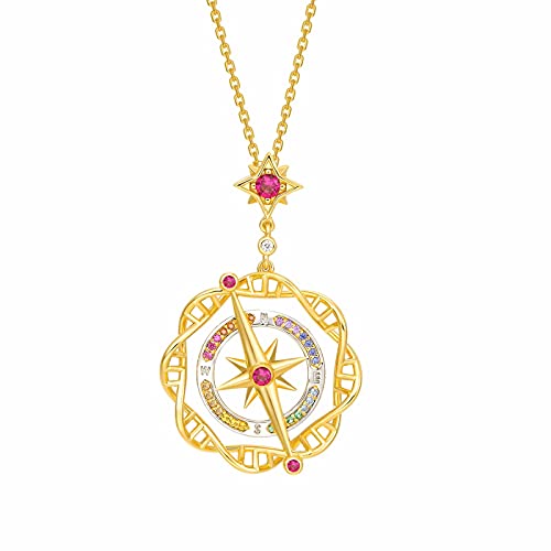 Presentski Collar de Brújula Dorada Para Mujer, Regalo de Graduación, Collar Con Colgante de ADN de Brújula de Plata de Ley 925 Adecuado Para Mujeres Jóvenes